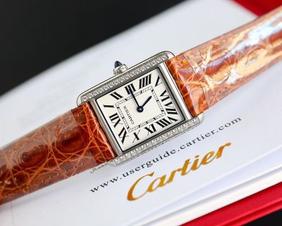 TW Factory Cartier Tank Must 33.7*25.5/29.5*22MM Stainless Steel 751 Movement Calfskin Black/Red/Orange Strap Watch
